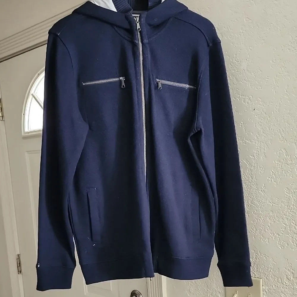 Banana Republic Men’s Navy Blue Full-Zip Knit Hoodie/Jacket Sz M Preppy Athleisu